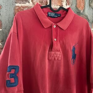 RARE Polo Ralph Lauren Mens Thrashed Faded Big Pony Rugby Red Shirt Jersey 25x32